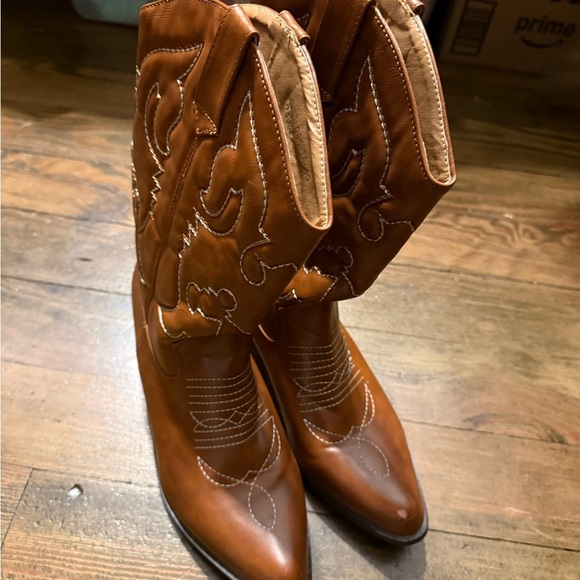 SheSole Cowboy Cowgirl Boots Western Wide Calf Size 9.5 Pointer Toe Tan - Picture 6 of 6